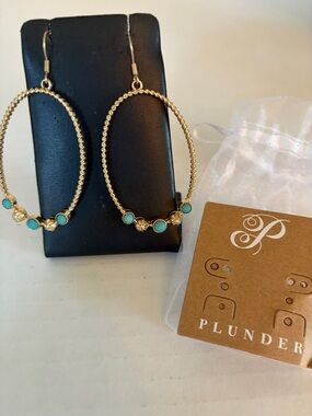 Plunder Gold Hoop Earrings with Turquoise Stones